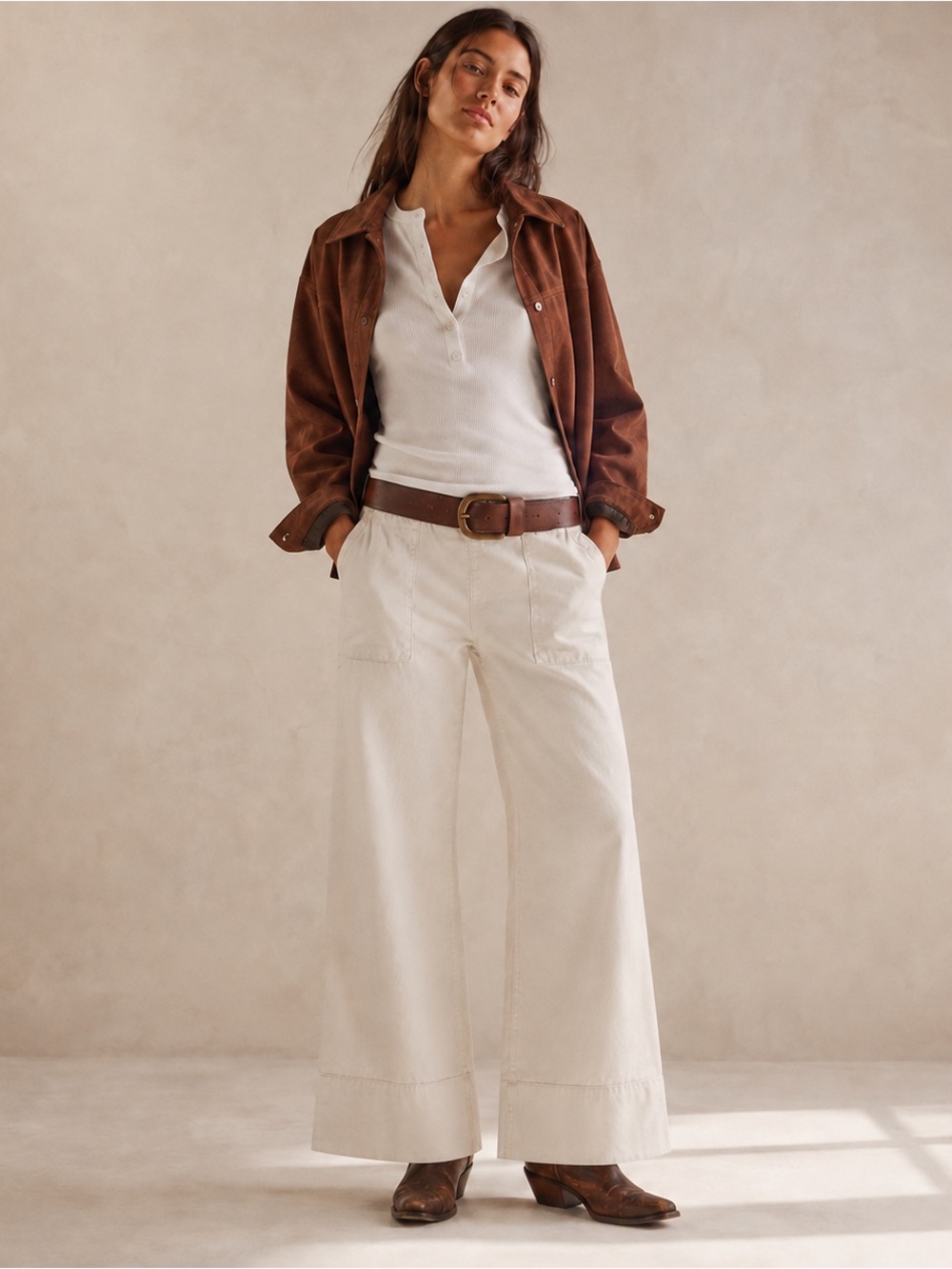 WE THE FREE Breezy Denim Pull-On Jeans | Ecru Cream | M